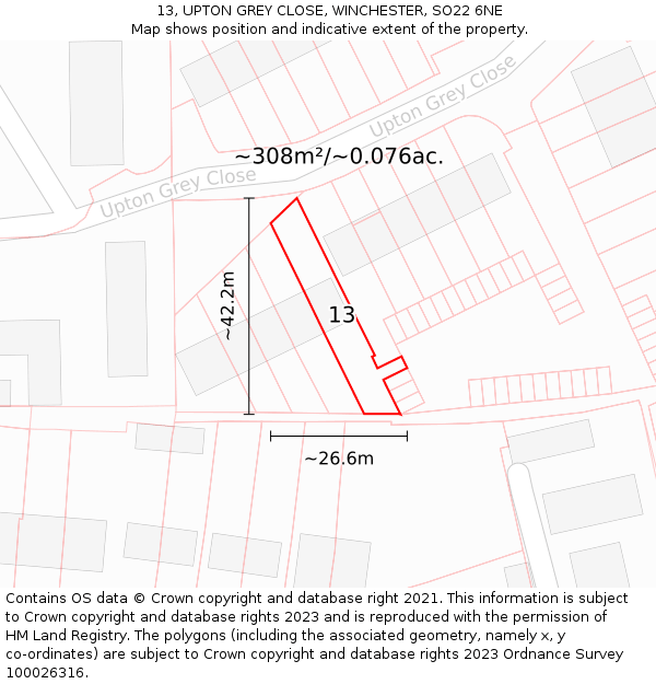 13, UPTON GREY CLOSE, WINCHESTER, SO22 6NE: Plot and title map