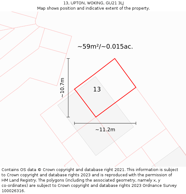 13, UPTON, WOKING, GU21 3LJ: Plot and title map