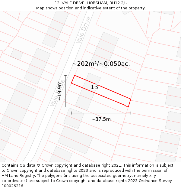 13, VALE DRIVE, HORSHAM, RH12 2JU: Plot and title map