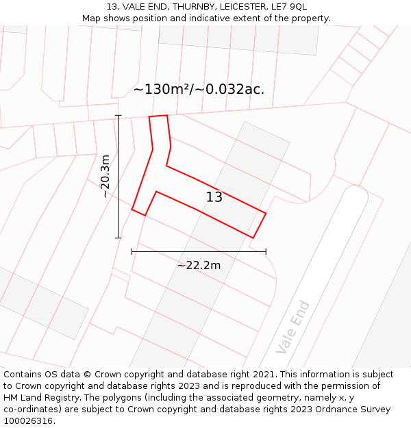 13, VALE END, THURNBY, LEICESTER, LE7 9QL: Plot and title map