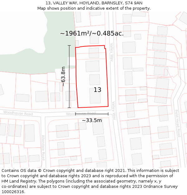 13, VALLEY WAY, HOYLAND, BARNSLEY, S74 9AN: Plot and title map