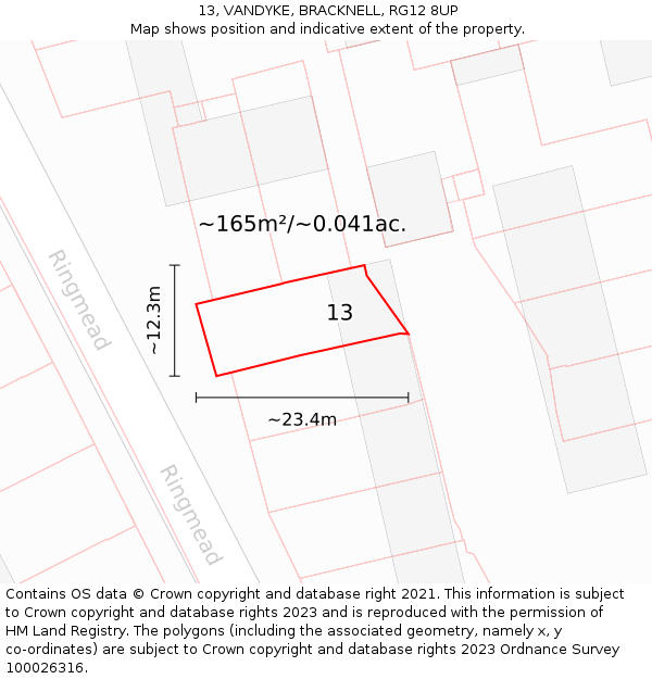 13, VANDYKE, BRACKNELL, RG12 8UP: Plot and title map