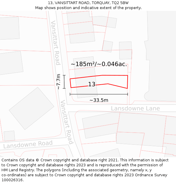 13, VANSITTART ROAD, TORQUAY, TQ2 5BW: Plot and title map