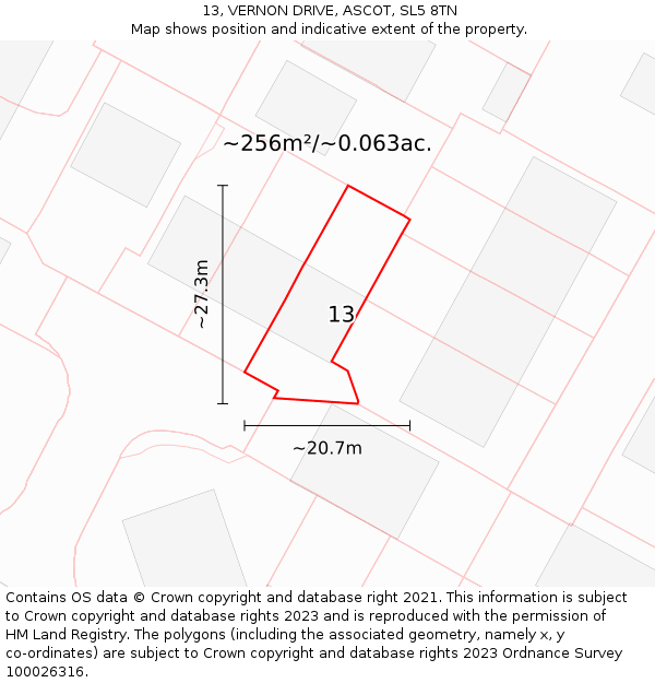 13, VERNON DRIVE, ASCOT, SL5 8TN: Plot and title map