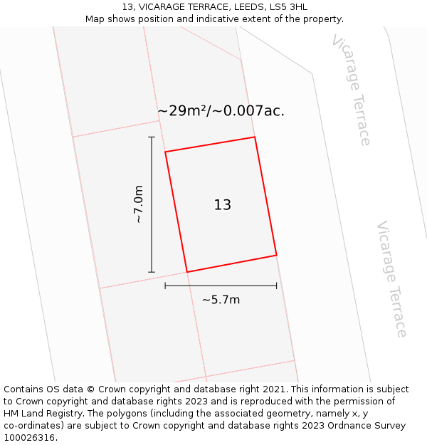 13, VICARAGE TERRACE, LEEDS, LS5 3HL: Plot and title map