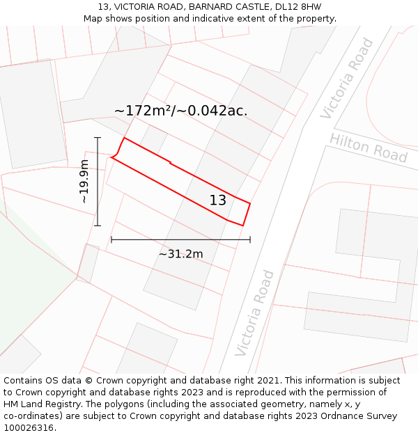 13, VICTORIA ROAD, BARNARD CASTLE, DL12 8HW: Plot and title map