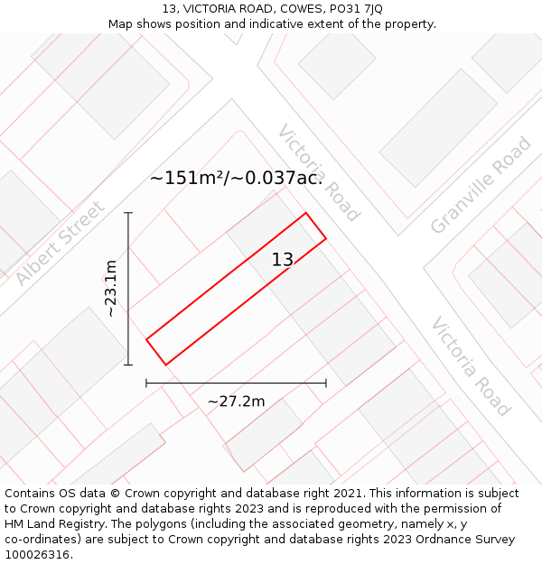 13, VICTORIA ROAD, COWES, PO31 7JQ: Plot and title map