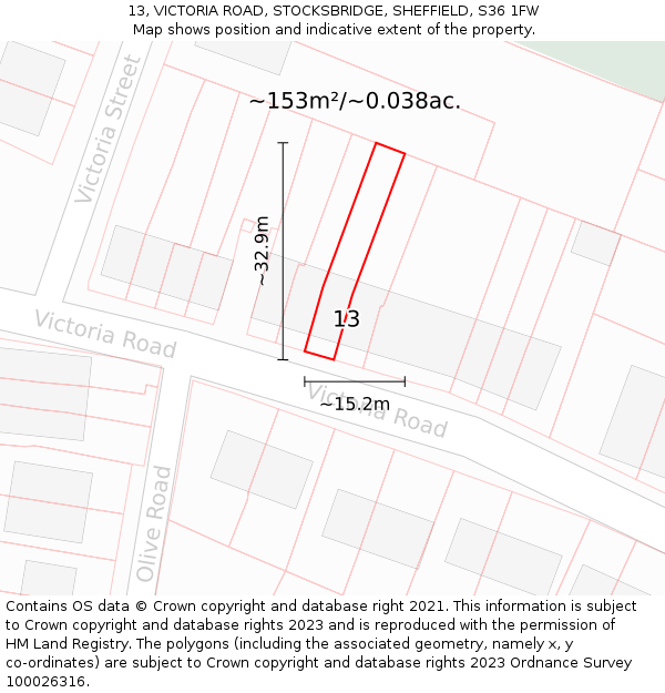 13, VICTORIA ROAD, STOCKSBRIDGE, SHEFFIELD, S36 1FW: Plot and title map