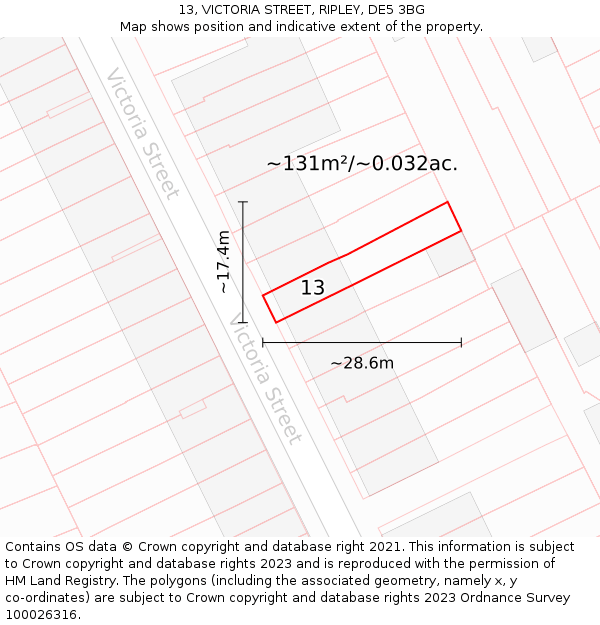 13, VICTORIA STREET, RIPLEY, DE5 3BG: Plot and title map