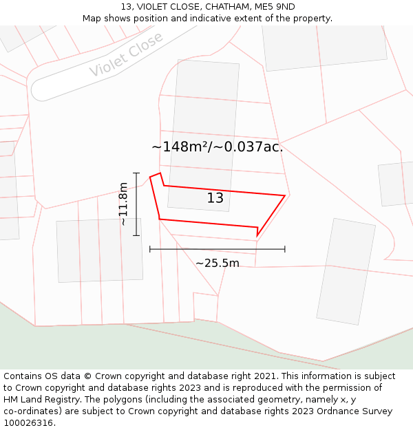 13, VIOLET CLOSE, CHATHAM, ME5 9ND: Plot and title map