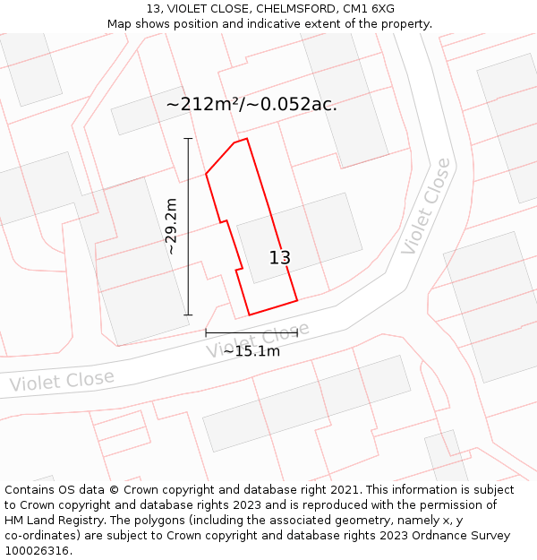 13, VIOLET CLOSE, CHELMSFORD, CM1 6XG: Plot and title map