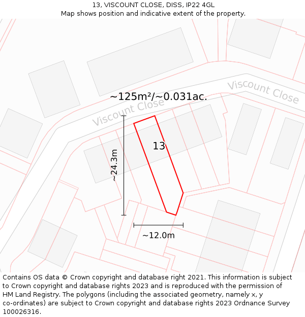 13, VISCOUNT CLOSE, DISS, IP22 4GL: Plot and title map
