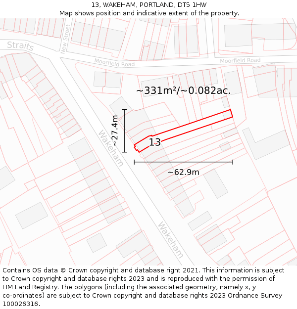 13, WAKEHAM, PORTLAND, DT5 1HW: Plot and title map