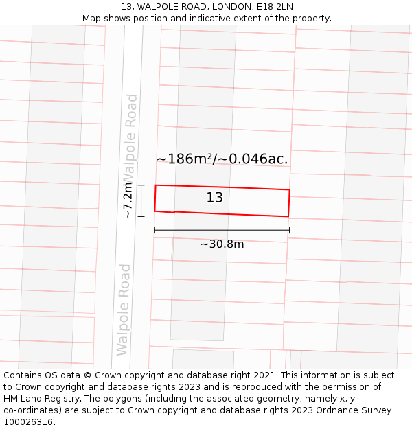 13, WALPOLE ROAD, LONDON, E18 2LN: Plot and title map