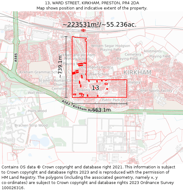 13, WARD STREET, KIRKHAM, PRESTON, PR4 2DA: Plot and title map