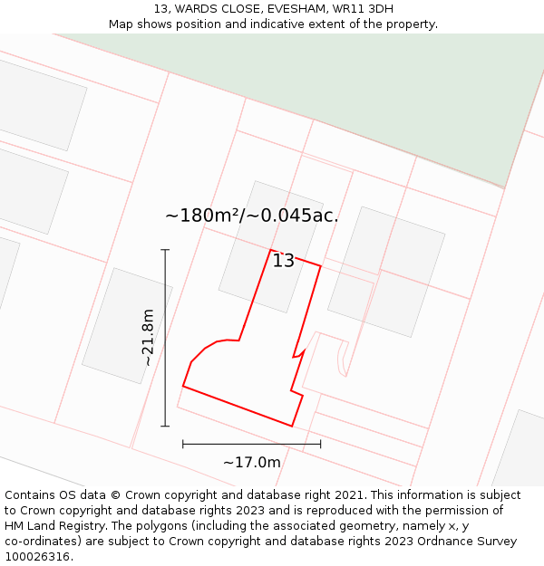 13, WARDS CLOSE, EVESHAM, WR11 3DH: Plot and title map