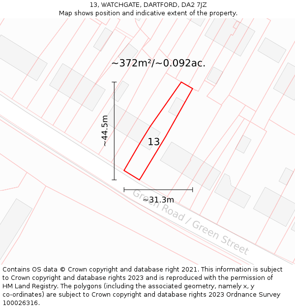 13, WATCHGATE, DARTFORD, DA2 7JZ: Plot and title map
