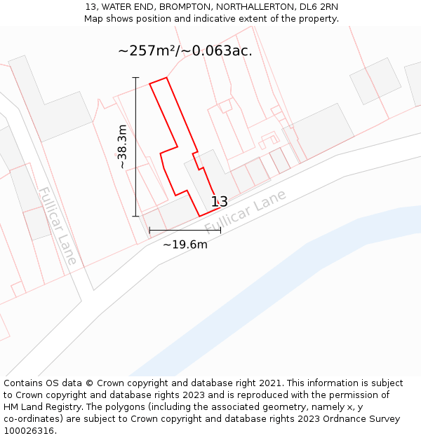 13, WATER END, BROMPTON, NORTHALLERTON, DL6 2RN: Plot and title map