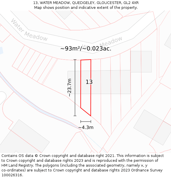 13, WATER MEADOW, QUEDGELEY, GLOUCESTER, GL2 4XR: Plot and title map