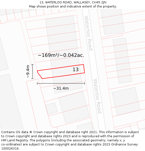 13, WATERLOO ROAD, WALLASEY, CH45 2JN: Plot and title map
