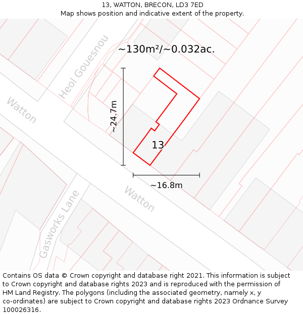 13, WATTON, BRECON, LD3 7ED: Plot and title map