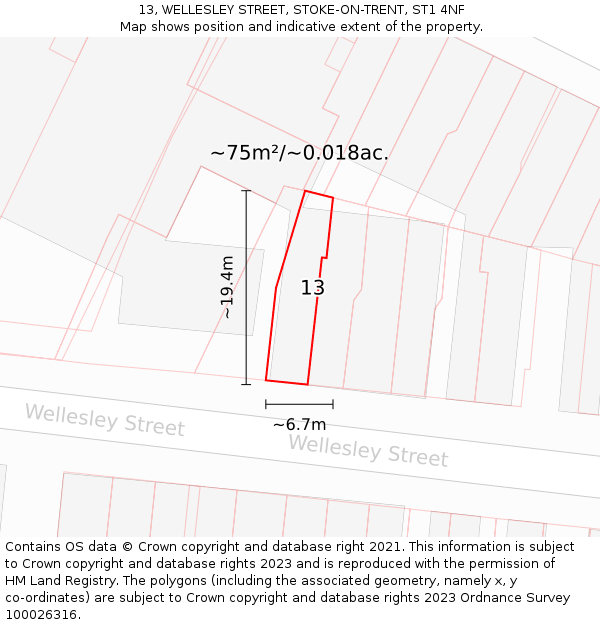 13, WELLESLEY STREET, STOKE-ON-TRENT, ST1 4NF: Plot and title map