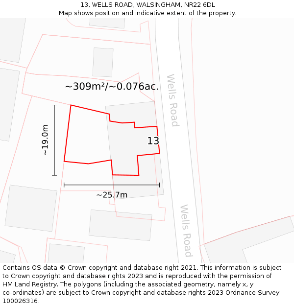 13, WELLS ROAD, WALSINGHAM, NR22 6DL: Plot and title map
