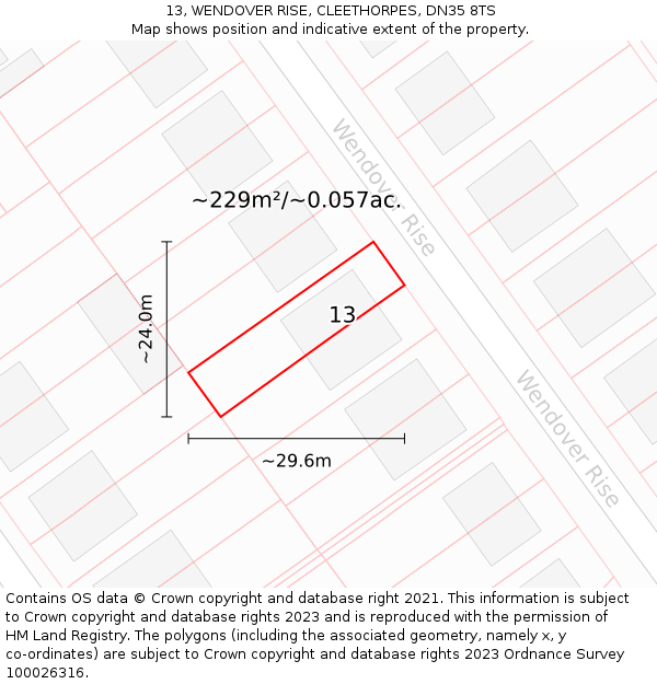 13, WENDOVER RISE, CLEETHORPES, DN35 8TS: Plot and title map