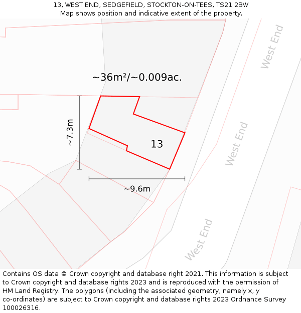 13, WEST END, SEDGEFIELD, STOCKTON-ON-TEES, TS21 2BW: Plot and title map