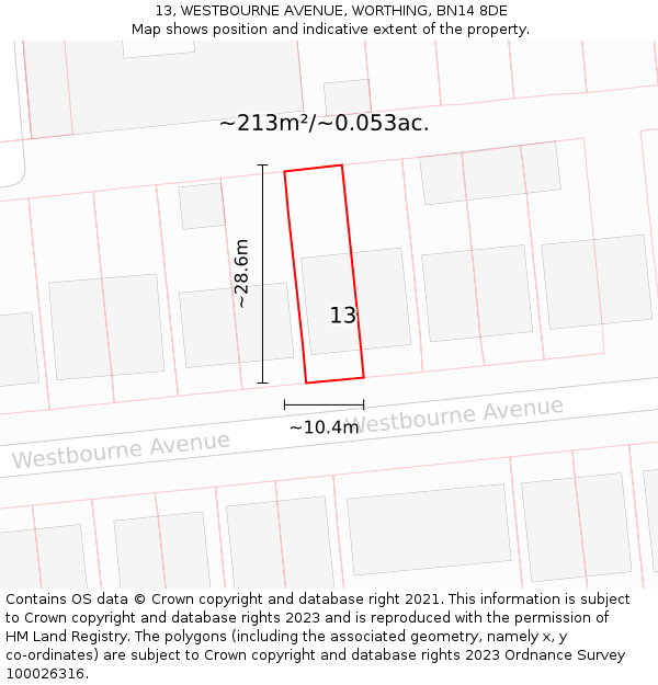 13, WESTBOURNE AVENUE, WORTHING, BN14 8DE: Plot and title map