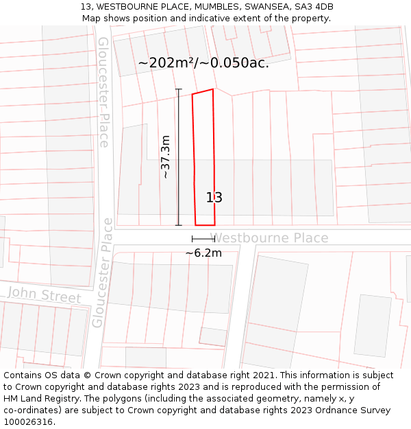 13, WESTBOURNE PLACE, MUMBLES, SWANSEA, SA3 4DB: Plot and title map