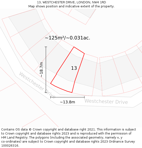 13, WESTCHESTER DRIVE, LONDON, NW4 1RD: Plot and title map