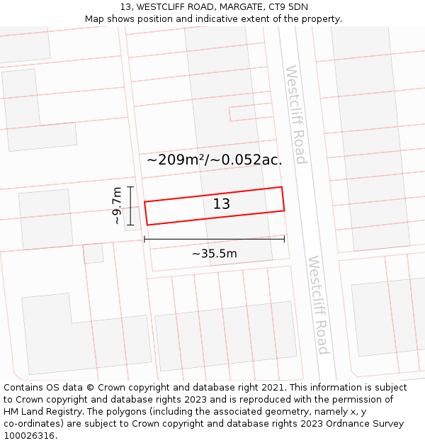 13, WESTCLIFF ROAD, MARGATE, CT9 5DN: Plot and title map