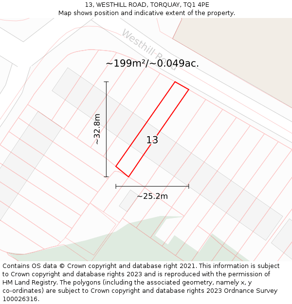13, WESTHILL ROAD, TORQUAY, TQ1 4PE: Plot and title map