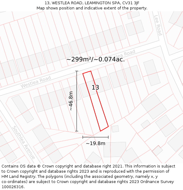 13, WESTLEA ROAD, LEAMINGTON SPA, CV31 3JF: Plot and title map