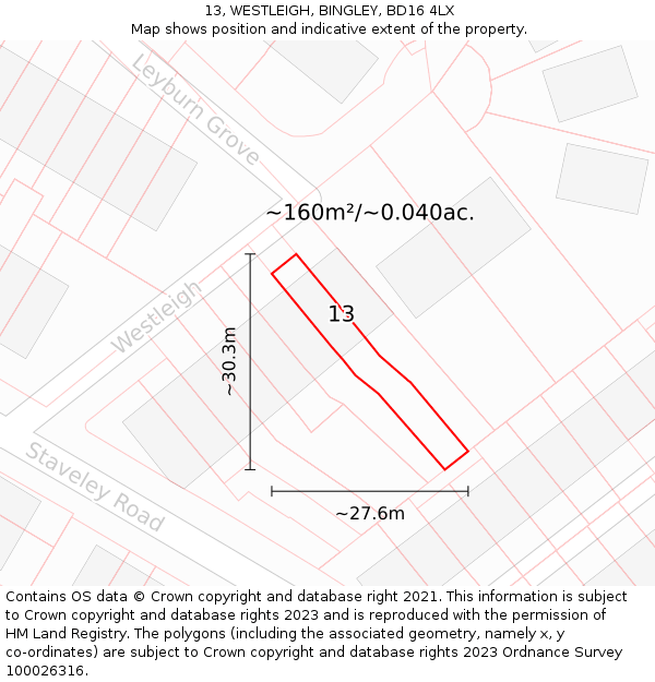 13, WESTLEIGH, BINGLEY, BD16 4LX: Plot and title map