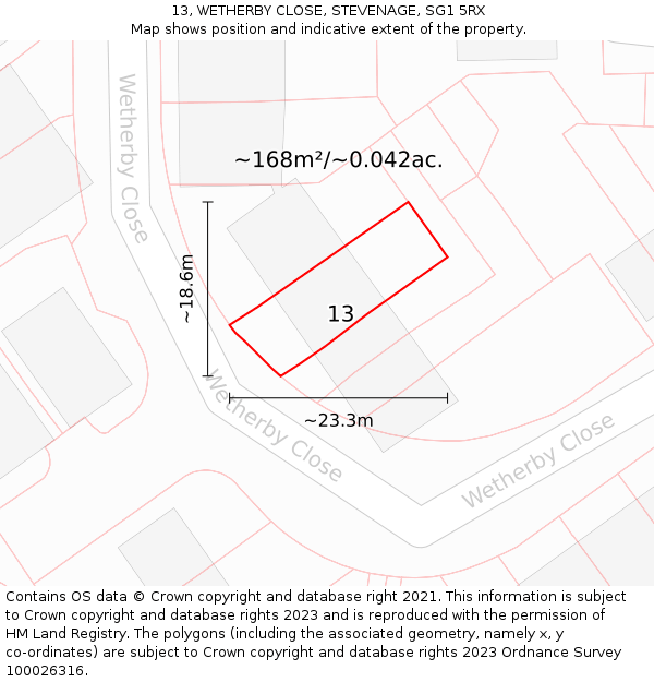 13, WETHERBY CLOSE, STEVENAGE, SG1 5RX: Plot and title map