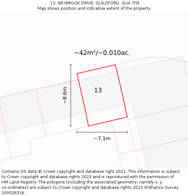 13, WEYBROOK DRIVE, GUILDFORD, GU4 7FB: Plot and title map