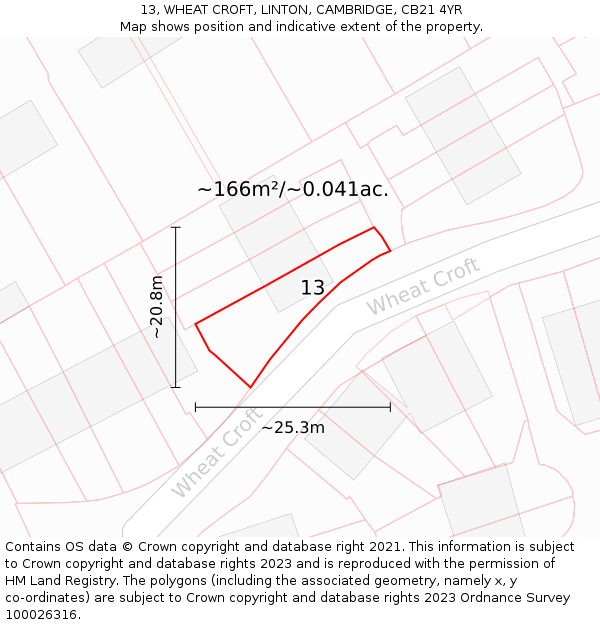 13, WHEAT CROFT, LINTON, CAMBRIDGE, CB21 4YR: Plot and title map