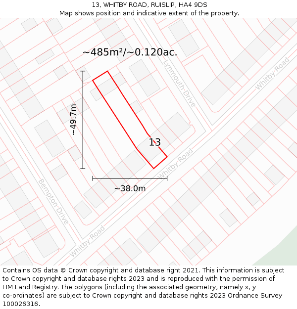 13, WHITBY ROAD, RUISLIP, HA4 9DS: Plot and title map