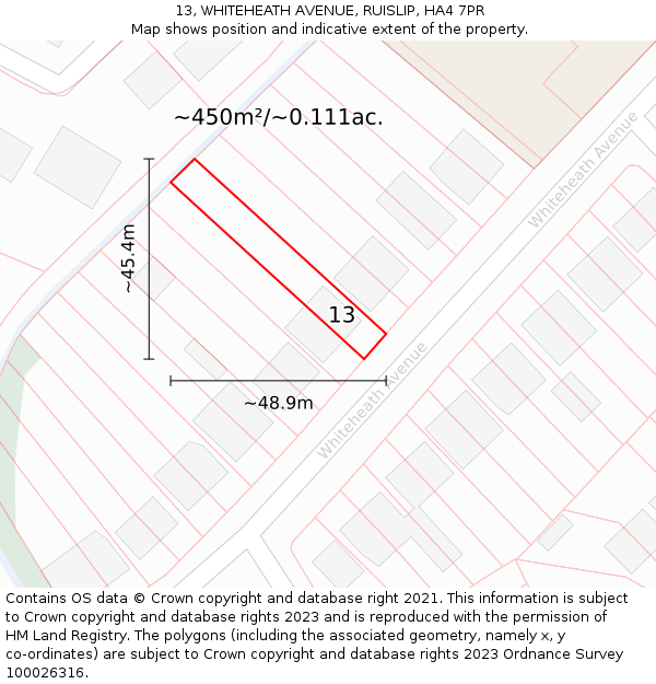 13, WHITEHEATH AVENUE, RUISLIP, HA4 7PR: Plot and title map