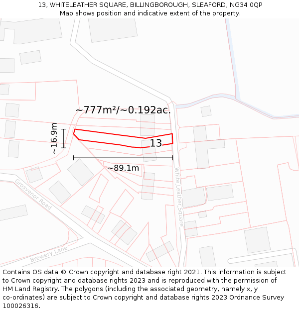 13, WHITELEATHER SQUARE, BILLINGBOROUGH, SLEAFORD, NG34 0QP: Plot and title map