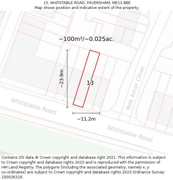 13, WHITSTABLE ROAD, FAVERSHAM, ME13 8BE: Plot and title map