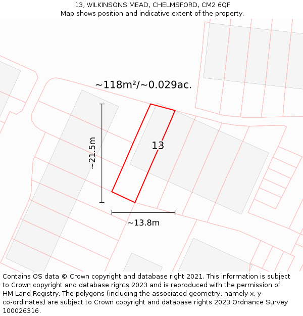 13, WILKINSONS MEAD, CHELMSFORD, CM2 6QF: Plot and title map