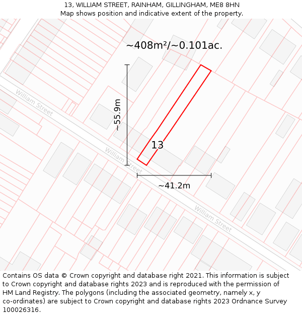 13, WILLIAM STREET, RAINHAM, GILLINGHAM, ME8 8HN: Plot and title map