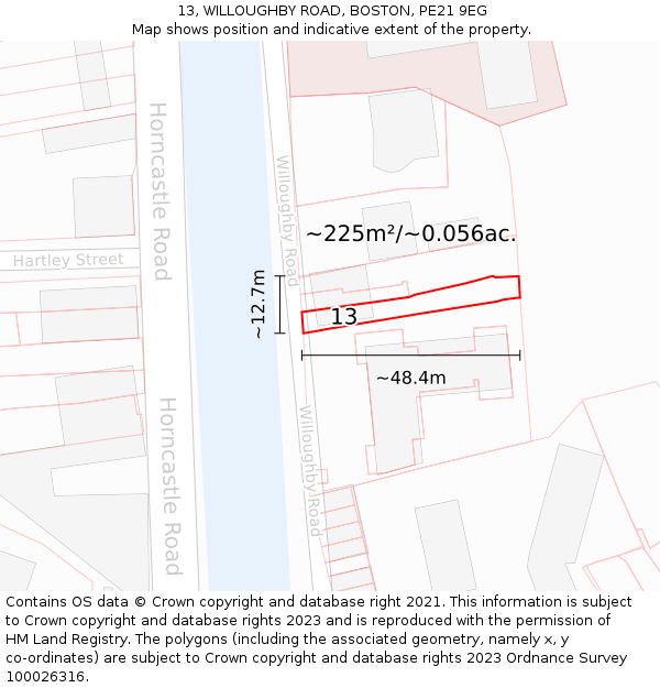 13, WILLOUGHBY ROAD, BOSTON, PE21 9EG: Plot and title map