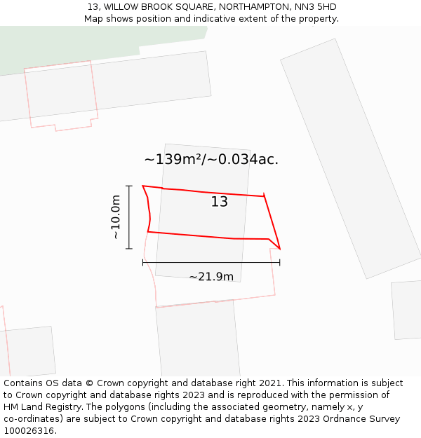 13, WILLOW BROOK SQUARE, NORTHAMPTON, NN3 5HD: Plot and title map