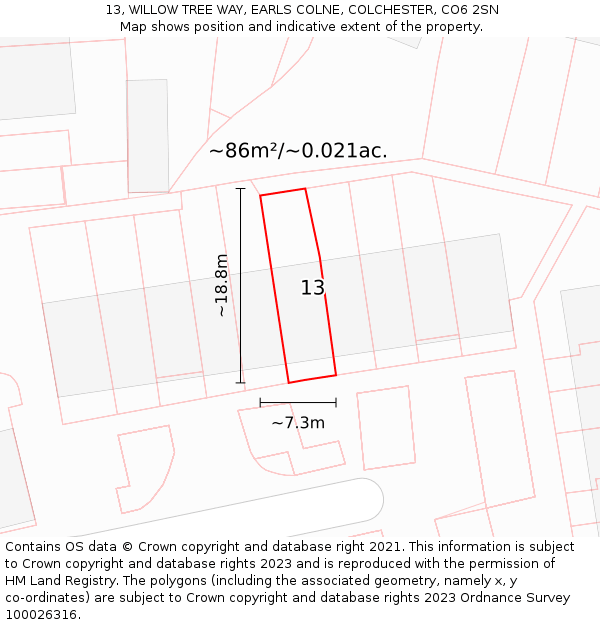 13, WILLOW TREE WAY, EARLS COLNE, COLCHESTER, CO6 2SN: Plot and title map