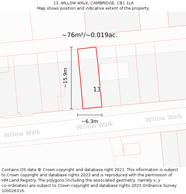 13, WILLOW WALK, CAMBRIDGE, CB1 1LA: Plot and title map