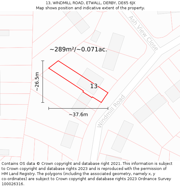 13, WINDMILL ROAD, ETWALL, DERBY, DE65 6JX: Plot and title map
